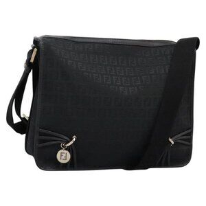 FENDI Zucchino Canvas Shoulder Bag Black Auth PP376V